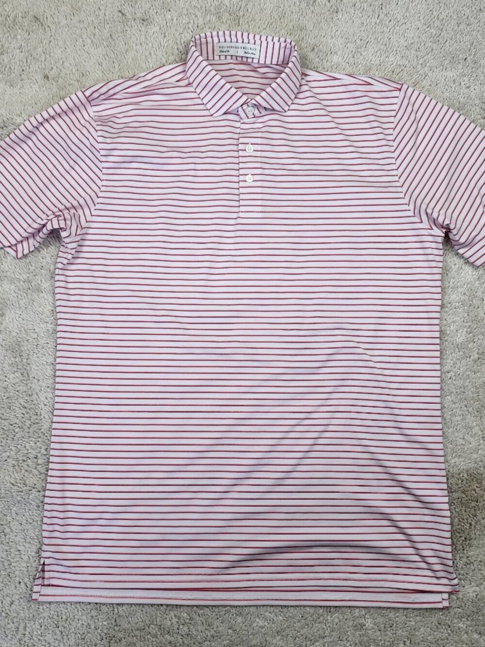 Holderness & Bourne Polo Shirt Men’s Large L Stripe Red White USA Golf Casual